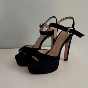 Stuart Weitzman Black Suede Platform Heels, Box Included